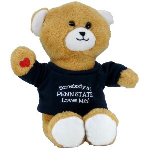 plush light tan bear with navy -shirt Somebody at Penn State Loves Me!